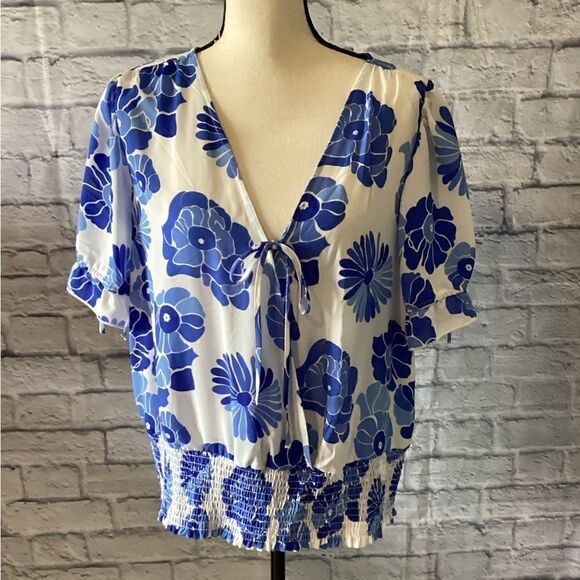 Blouseology - Blue & White Floral Print Blouse - Picture 1 of 8